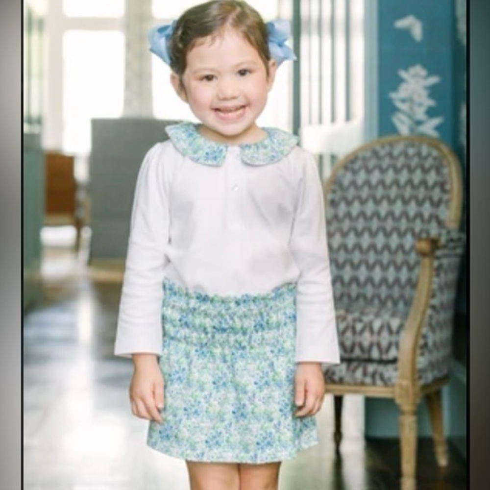 The Proper Peony Blue Aster Floral Collared Top and Smocked Skirt Set Size 7